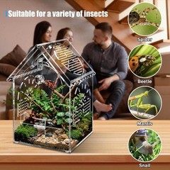 Jumping Spider House Enclosure, Seamless Acrylic Praying Mantis Habitat, 5″x5″x8