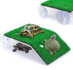 Medium Turtle Basking Platform with Grass Surface & Suction Cups for Reptiles