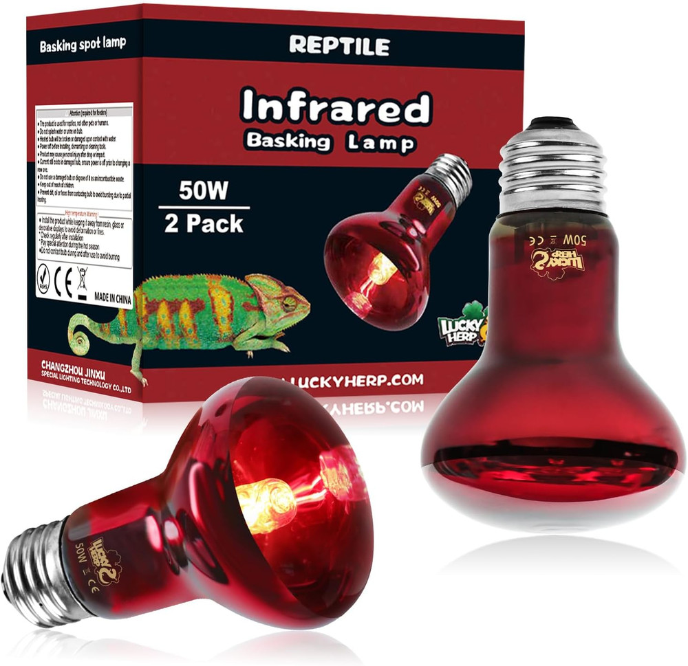 Infrared Heat Lamp 50W 2 Pack，Reptile & Amphibian Basking Spot Light Bulbs, Red