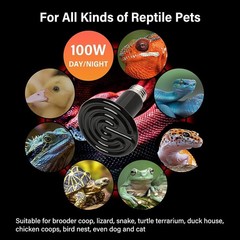 HealSmart Reptile Heat Lamp 100W 2-Pack Ceramic Heat Emitter, No Light Emitting