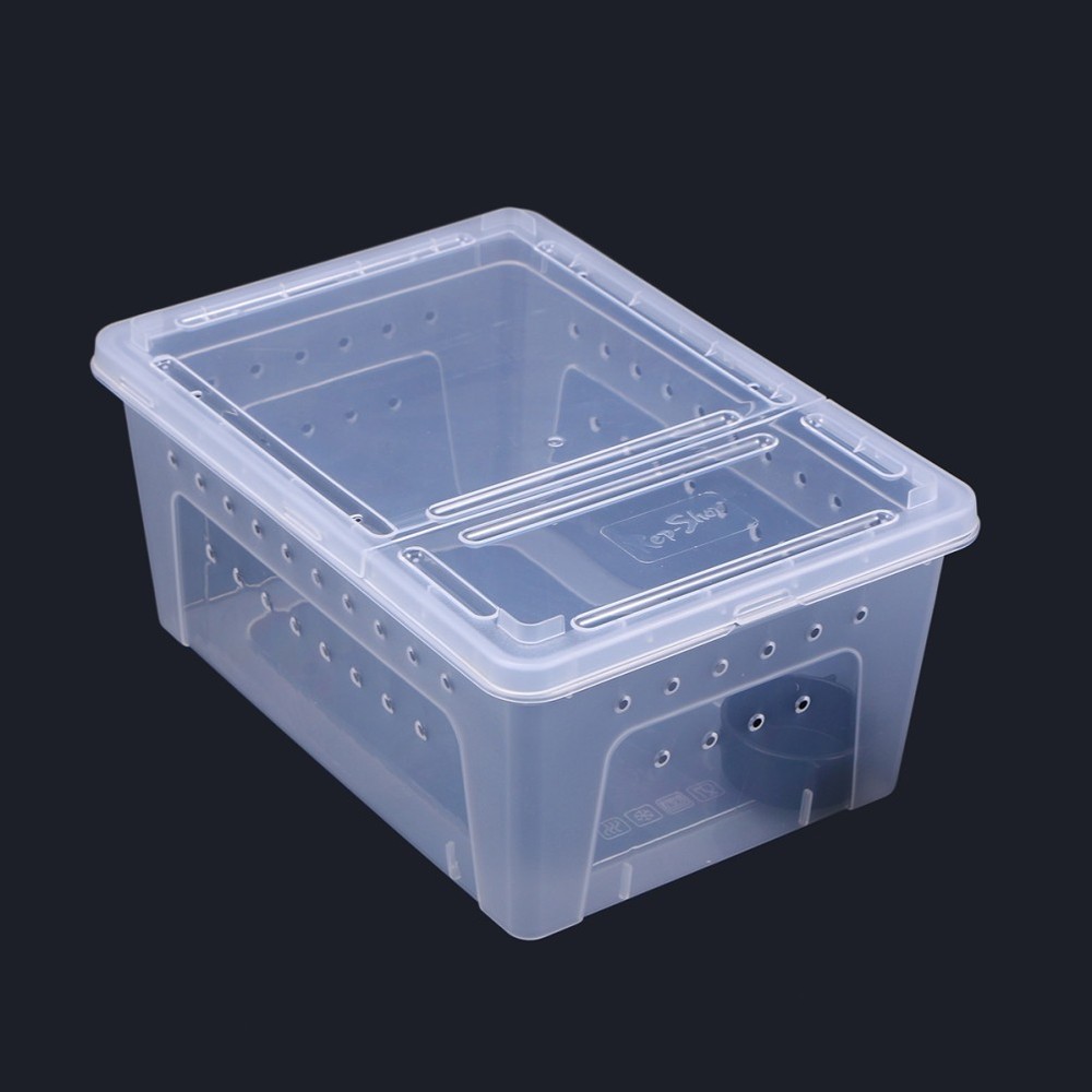Feeding Box Plastic Case for Reptile Use with Two Part Lid Easy to Clean White
