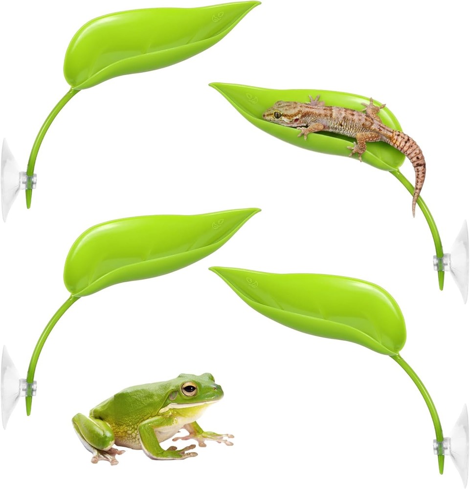 4 PCS Crested Gecko Hide Reptile Leaf Platform W/ Suction Cups for Turtle Tank