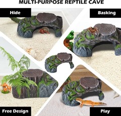 Resin Reptile Hide Cave,Leopard Gecko Cave Hideout Reptiles Habitat Tree Stump