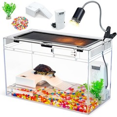 16x10x8 Inch Turtle Tank Kit A High-Definition Aquarium with Heating Lamp, Fi…