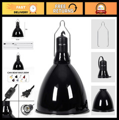8.5″ Reptile Light Fixture 200W E26 Base, Ceramic Socket, On/Off Switch, UVB Dom