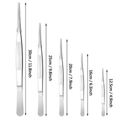 5-Piece Tweezer Set Long Metal Tongs Serrated Forceps – FEITA Silver – 5pcs