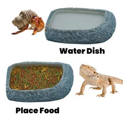 Reptile Feeding Dish, Water Dish and Food Bowl, Resin Rock Reptile Feeding Te…