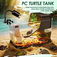 Turtle Tank Starter Kit, PC Turtle Tank Aquarium with Basking Platform, UVB Lamp