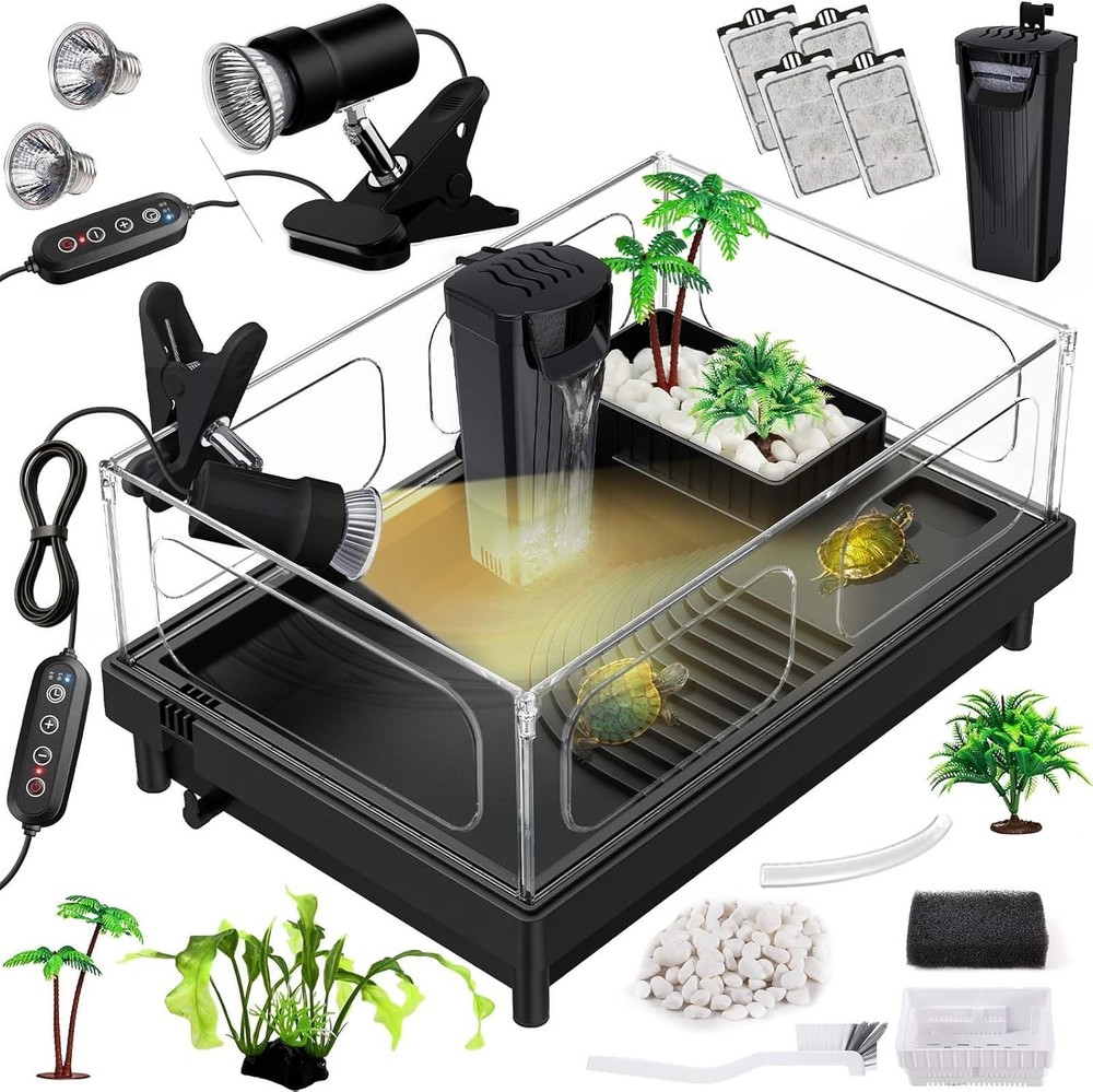 Small Turtle Tank Kit with Basking Platform, Drainage, Multi-Function Areas