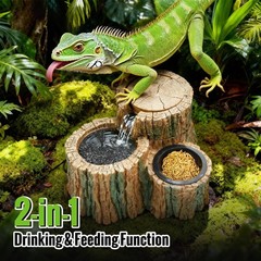2 in 1 Reptile Water Fountain with Food Dish 550ML, Reptile Waterfall Drinkin