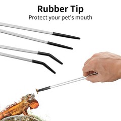 Novery 2PCS Stainless Steel Reptile Feeding Tongs with Rubber Tip, Silver