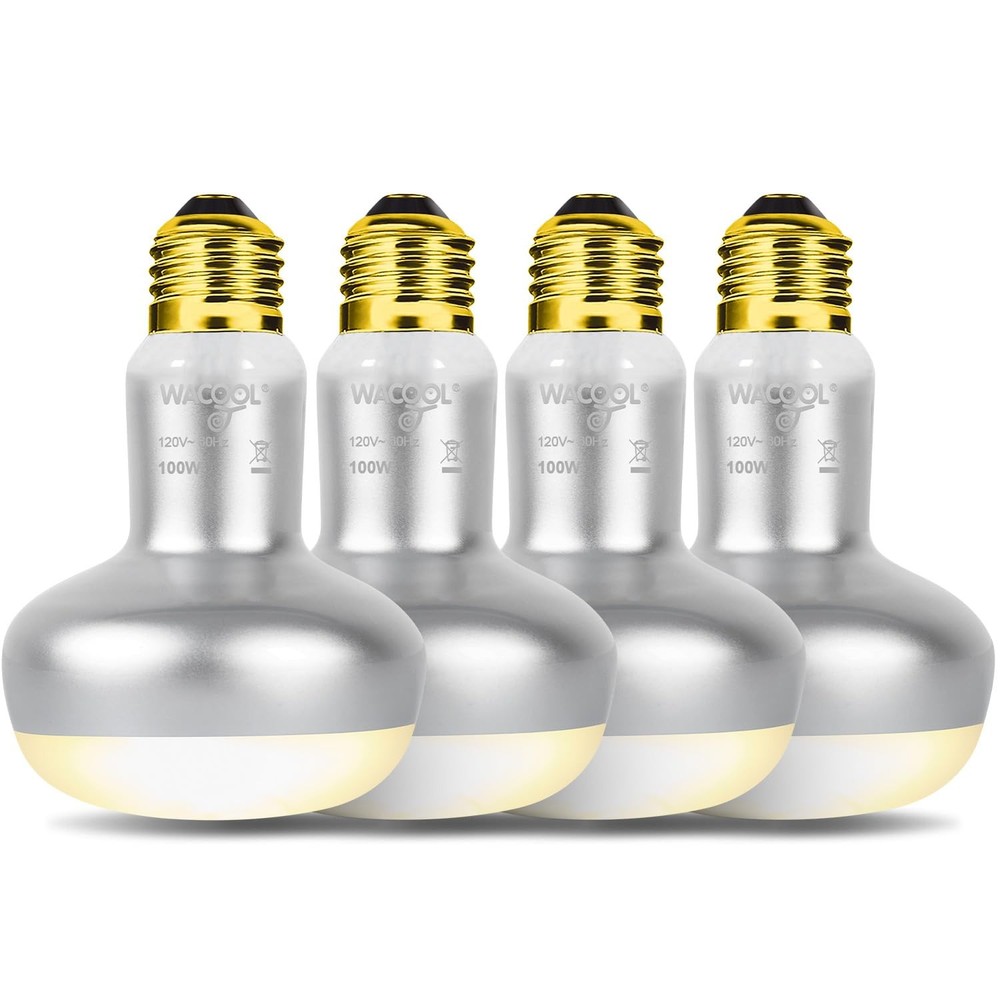 WACOOL 4 Pack Heat Lamp Bulbs for Reptiles, 100W Intense Basking Spot Lights,…