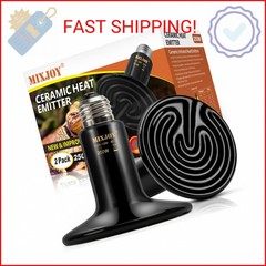 MIXJOY 250W Ceramic Heat Emitters – 2Pack Reptile Heat Lamp Bulbs, No Light Emit