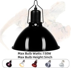 8.5in Dome Reptile Heat Lamp Fixture, UVB-Compatible, E26, 150W Max, Switch Hook