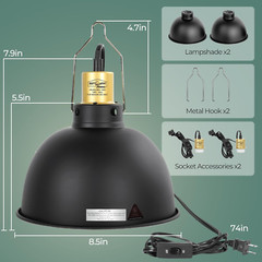 2 Pack Reptile Light Fixture, 8.5In Deep Dome Reptile Heat Lamp Fixture with Swi