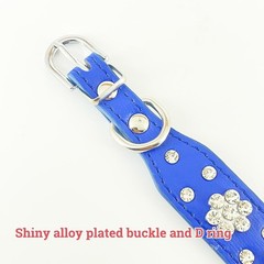 Rhinestone Flower Dog Collar, Bling Crystal Diamond Sparkling PU Leather Coll…