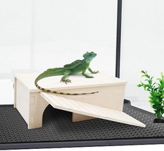 Bearded Dragon Hide Cave Wooden Lizard Hideout W/ Climbing Ramp Reptile Habitat