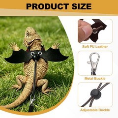 Bearded Dragon Lizard Leash Harness with Wing Leather(S/M/L, 3Pcs, Brown)