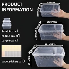 3Pcs Reptile Feeding Box Set, 3-Size Plastic Reptile Critter Keeper with Clear