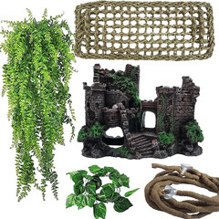 MUYG 5-Piece Bearded Dragon Tank Accessories with Resin Castle Decoration