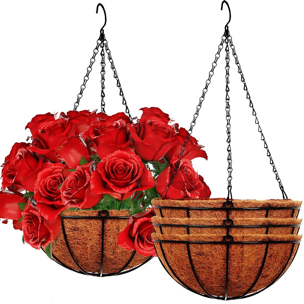 4 Pack 10 inch Metal Hanging Planters Basket with Coco Coir Liner Outdoor-Han…