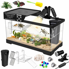 Aquatic Turtle Tank Kit+Lamp+Filter, Upgrade PC Turtle Tank Starter Kit with Adj