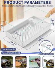 Large Turtle Tank (Tank + Water Pump), Acrylic Turtle Tank Starter Kit with Upgr