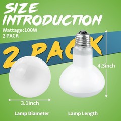100W Reptile Heat Lamp Bulbs – 2 Pack UVA Basking Light for Bearded Dragons, Liz