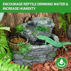 REPTI ZOO Reptile Water Fountain with Food Dish, 550ML Terrarium Waterfall Dr…