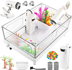New Small Turtle Tank Kit Starter Aquarium Light Filter Colored Rocks Brush Set