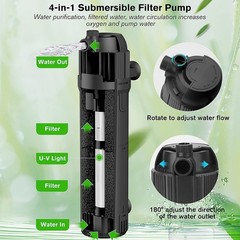 hygger 4-in-1 Submersible U-V Filter Pump, Internal Green Water Killer with T…