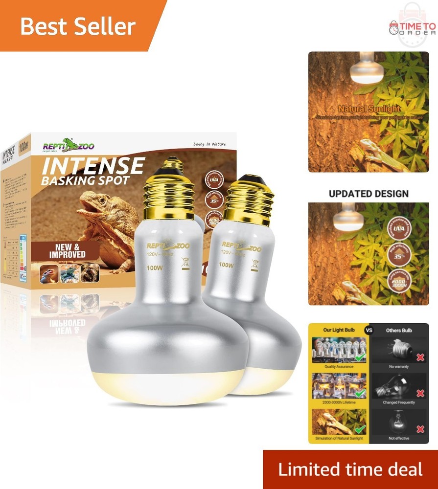 2 Pack 100W Incandescent Heat Lamps for Reptiles Chickens Brooder Natural Light