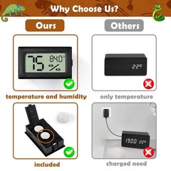 Reptile Thermometer and Humidity Gauge,2PCS Digital 2PCS Rectangular, Black