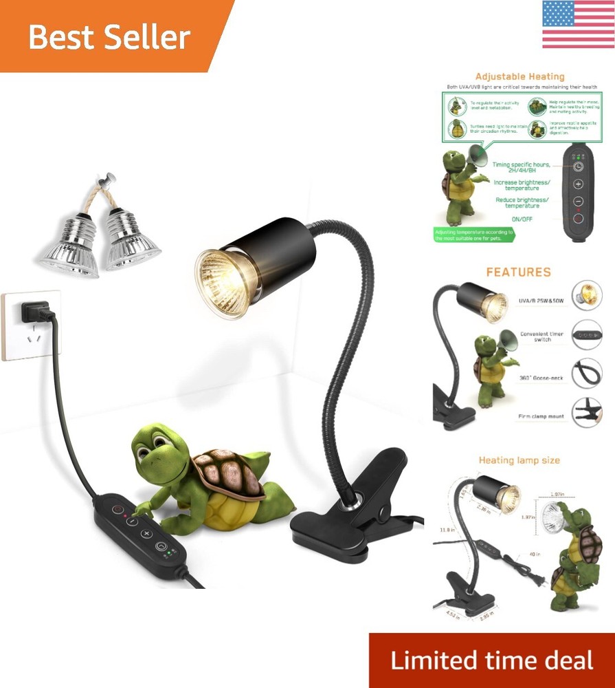 Premium Reptile Heat Lamp: Adjustable, Timed Heating with UVA/UVB Light – 50W