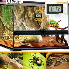 BSRESIN 2 PCS Rectangle Reptile Thermometer and Humidity Black