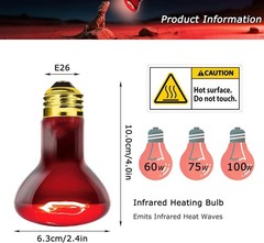 2.5″ 60W Compact Red Infrared Heat Lamp Bulb Basking Spot Light for Reptiles