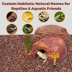 3-in-1 Desert Theme Reptile Rock Cave Hide Leopard Gecko Snake Moist Hideout