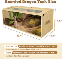 43 Gallon Reptile Terrarium Tank, Large Snake Enclosure, Lizard, Leopard Gecko T
