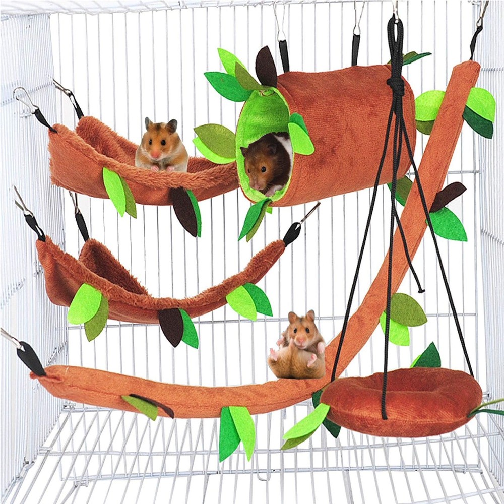 5 PCS Sugar Glider Hammock Set Cage Accessories Hanging Bed Hideout Toy