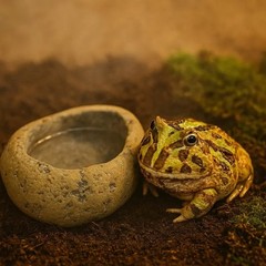Frog Water Feeding Bowl Natural Stone Handmade Pebble Dish Reptile Accessories