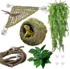 Reptile Moss Cave Hide,Crested Gecko Habitat Hammock Green Moss Accessories Plas