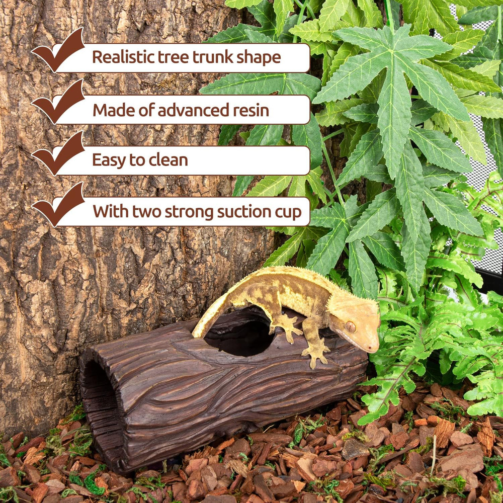 REPTIZOO Reptile Hide Cave Resin Hollow Tree Trunk Hideout Hermit Crab Climbi…
