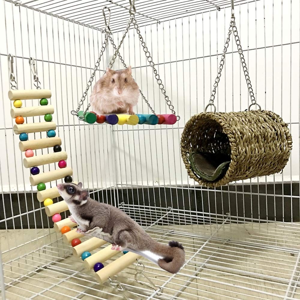 Pet Hammock Hamster Hanging Toy, 3 Piece Set House Hanging Bed Cage Toys for …