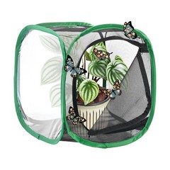 Outdoor Butterfly Habitat Cage Terrarium [Black with Green, 12 x 12 x 12 Inch]