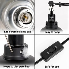Reptile Light Fixture 2 Pack, 8.5 in Deep Dome Reptile Heat Lamp Fixture, Opt…