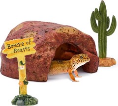 3-in-1 Desert Theme Reptile Rock Cave Hide Leopard Gecko Snake Moist Hideout