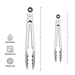 KitchenAid Set of 2 Stainless Steel Tongs with Scalloped Edges Easy Lock Dish…