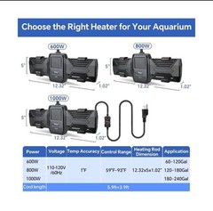 hygger Aquarium Heater, 500W 800W 1000W Submersible Fish Tank Heate… Fast Ship