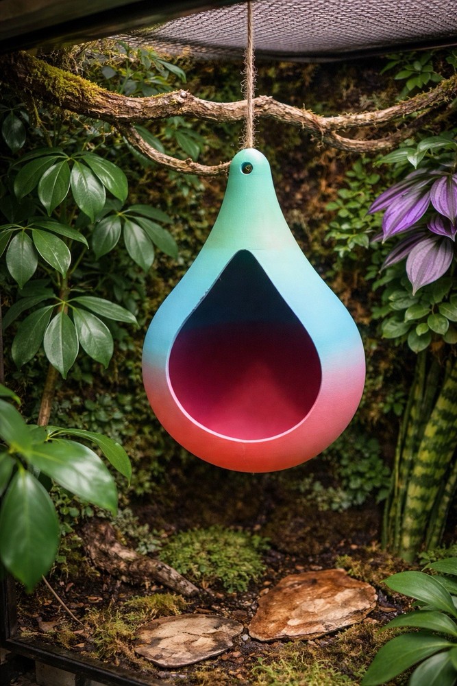 Large Raindrop Crested Gecko Hanging Coconut Hide Matte Rainbow Gradient PLA
