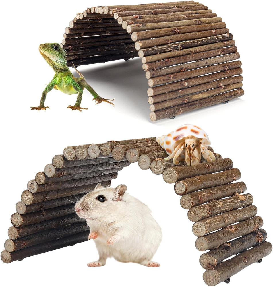 2PCS Reptile Hideout Hermit Crab Bendable Bridge, Wooden Hermit Crab Hideout …